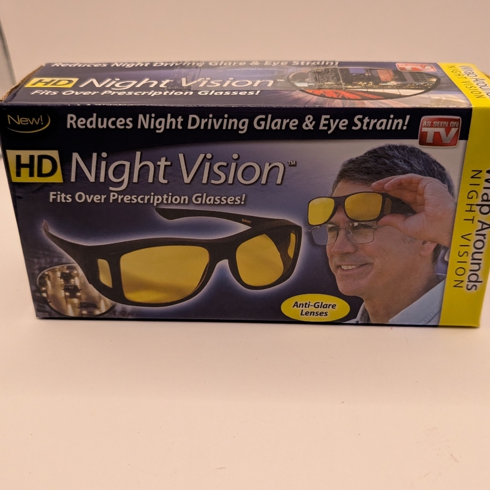 Brand New sealed in Box HD NIGHT VISION. FITS OVER PRESCRIPTION GLASSES.